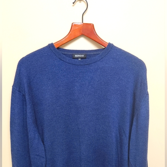 Sergio Barone Pure Merino Wool Blue Crew Neck Pull Over Sweater XXL - Picture 1 of 4